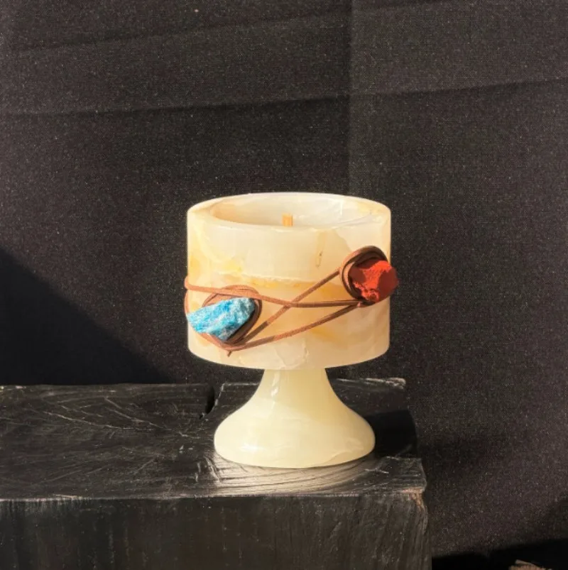 Vintage Collectible Marbles - Nordycki Świecznik z Bursztynu Jadeitowego, Vintage
