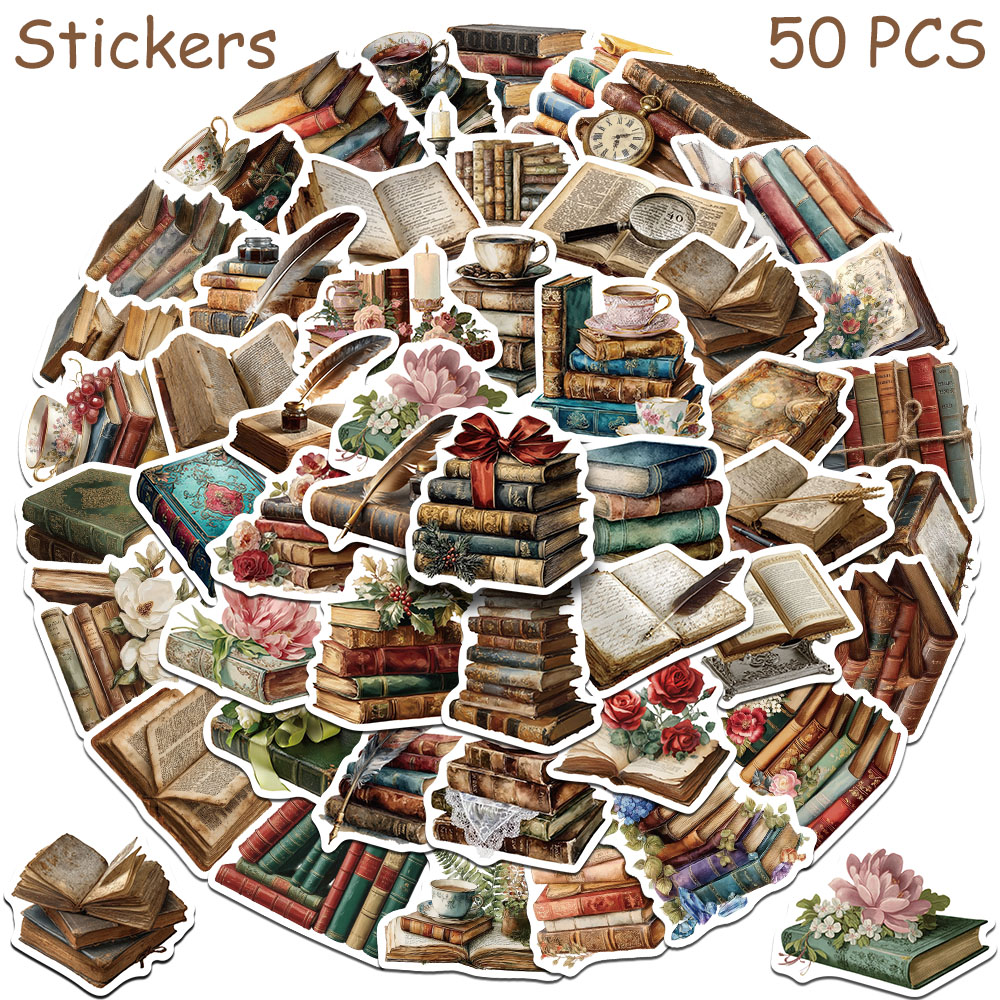 Vintage Collectible Books - 50 szt. Naklejki w stylu vintage