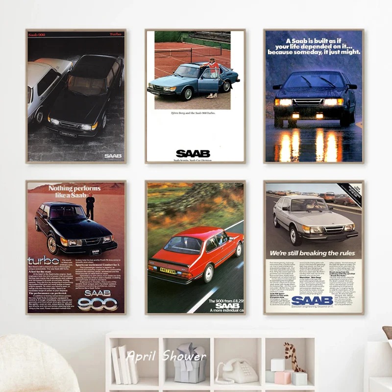 Vintage Collectible Posters - Classic Vintage Saab 900 Turbo Cars