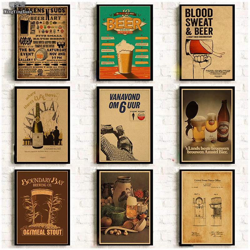 Vintage Collectible Posters - Vintage Piwo Wino Napój Wykres Kolekcja