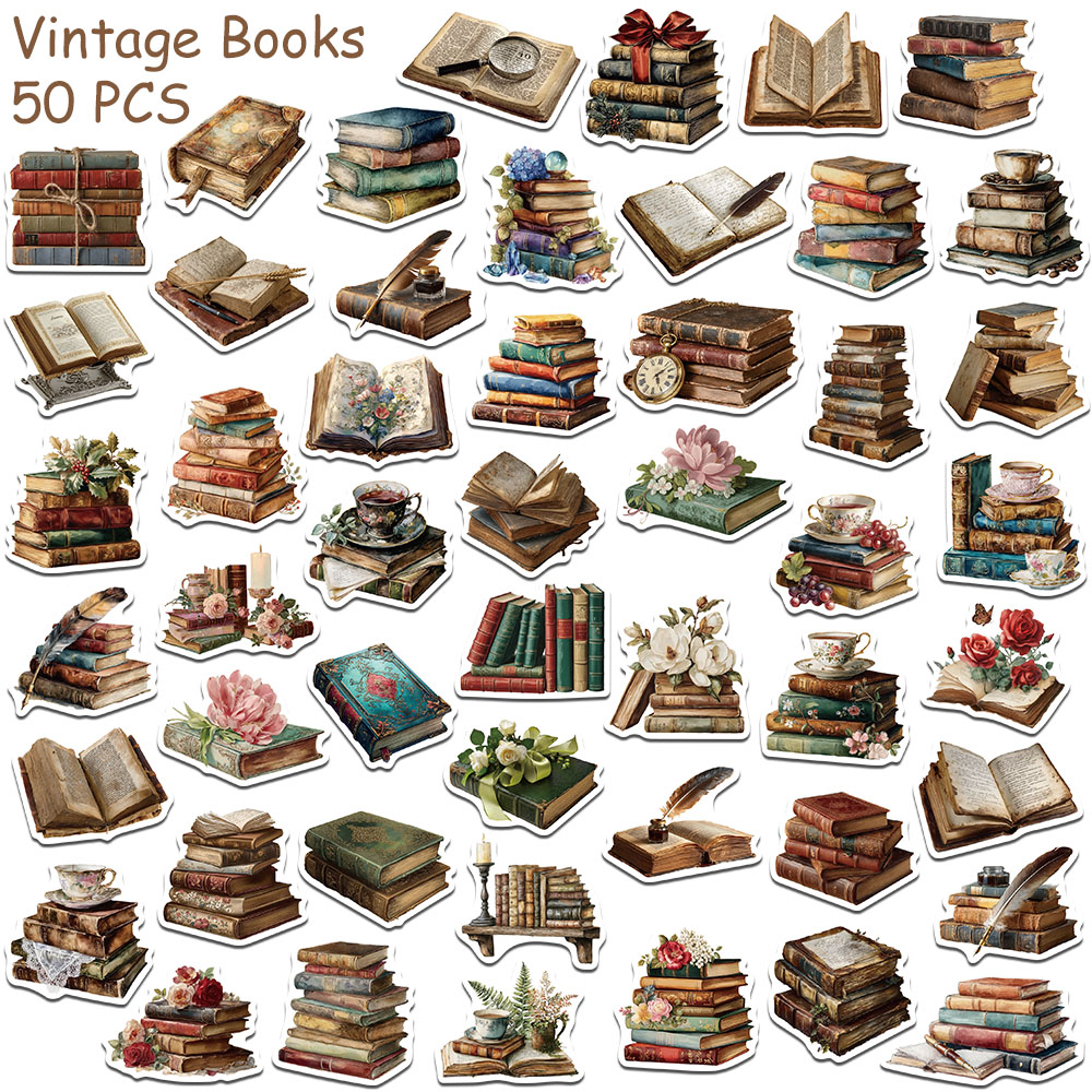 50 szt. Naklejki w stylu vinta – Vintage Collectible Books recenzja i cena